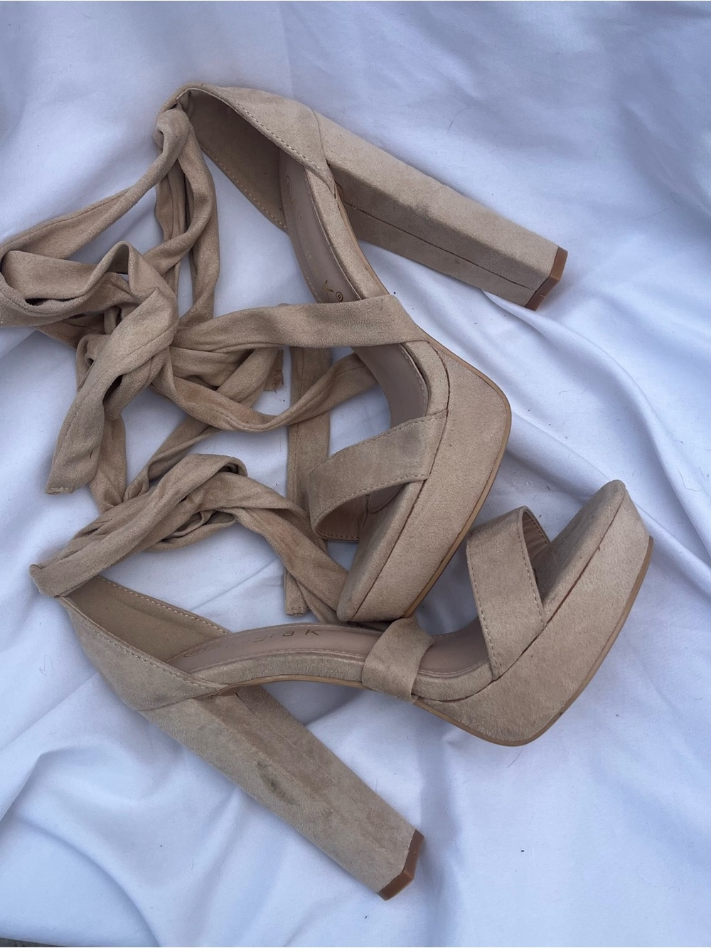 Allegra K Nude/Taupe Lace-Up Platform Heels